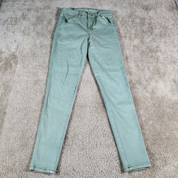 American Eagle Next Level Stretch Hi-Rise Jegging Jean Green Blue Denim 4 - Picture 1 of 12